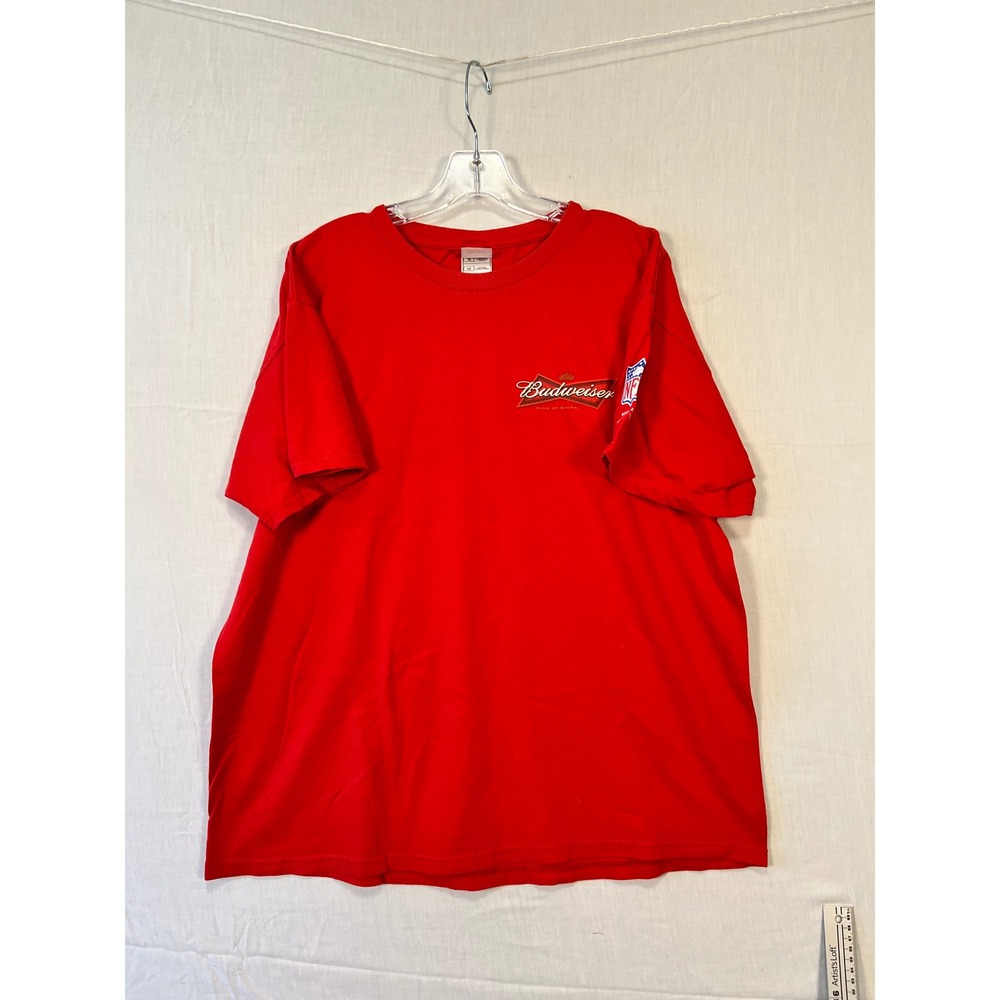 Vintage Budweiser NFL Sponsor Graphic T-Shirt Red Mens XL Fruit of the Loom
